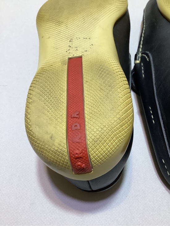 Prada Sport Deep Navy Blue Leather Driver Loafers Toggle Lace Italy Size 5.5